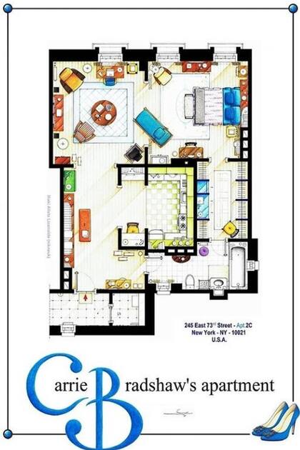 Plano del apartamento del personaje de Carrie Bradshaw Sex and the city