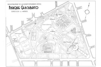 Plano del parque antes de la autopista. Dirección de Paseos.
