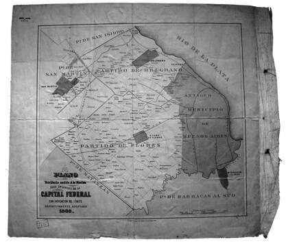 Plano del territorio cedido a la Nación para ensanche para la Capital Federal con indicación del límite definitivamente adoptado. 1888. Archivo Mitre.
