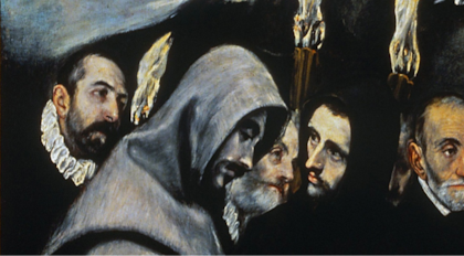 Plano detalle de los tres sacerdotes en "El entierro del conde de Orgaz", de El Greco