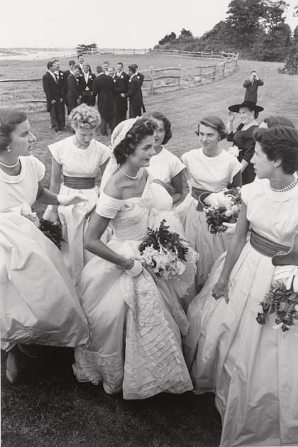 Please contact your Account Representative for licensing use on merchandise and/or resale products; fine art prints, wall décor, gallery, nonprofit or museum displays.
Mandatory Credit: Photo by Lisa Larsen/The LIFE Picture Collection/Shutterstock (11990553a)
Jacqueline Bouvier (C), bride of Sen. John F. Kennedy, wearing a gorgeous off-the-shoulder wedding dress.
Jacqueline Bouvier, Newport, Rhode Island, USA - 12 Sep 1953
