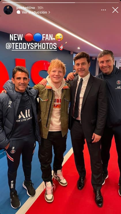 Pochettino también se fotografió con Ed Sheeran y bromeó con su fanatismo por el PSG