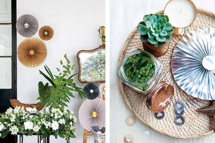 Podés incorporar objetos que tengas en casa, como este espejo antiguo que colocamos sobre un caballete.