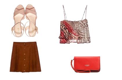 Pollera (Naima, $3950) Top (Sette, $725 The Net Boutique) Sandalias (Via Uno, $1999) Sobre (Lázaro, $398)