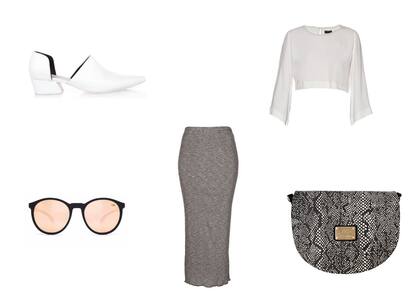 Pollera (NAM, $1298) Anteojos (Mormaii) Cartera (Citadina, $462 Dafiti) Zapatos (Dubie) Top (Naima, $2050)