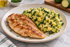 Pollo a la plancha con revuelto de zapallito