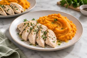 Pollo al vapor con puré de calabaza