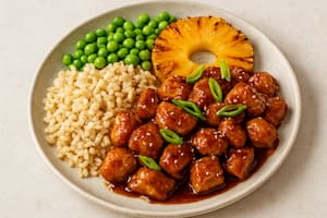 Pollo estilo teriyaki con arroz integral y arvejas
