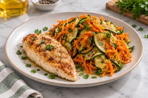 Pollo grillado con zucchini y zanahoria