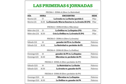 Las seis fechas iniciales del fixture del Campeonato Argentino Abierto; más adelante, la Asociación Argentina de Polo comunicará el resto del programa.