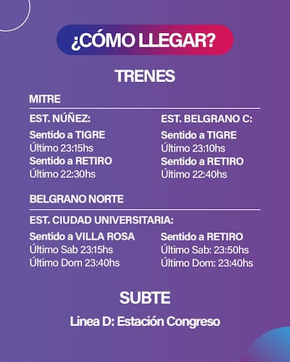 Por dónde conviene llegar: subte, tren y líneas de colectivo cercanas (Foto: Instagram @dfentertainment)