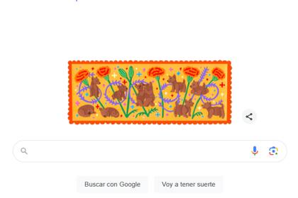 Por el Día de los Muertos Google realizó un doodle con elementos caracteritiscos de la fecha como flores de caléndula, tlalchichi y xoloitzcuintli (Foto: Google)