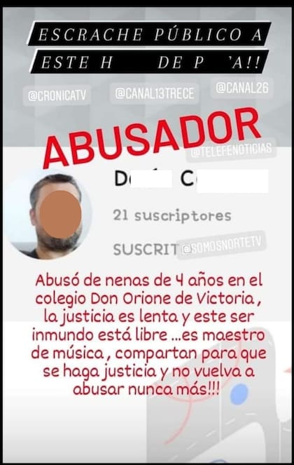 Por las redes sociales, allegados a las presuntas víctimas escracharon públicamente al supuesto pedófilo