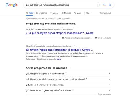 Por qué el coyote no alcanza al correcaminos, según Google