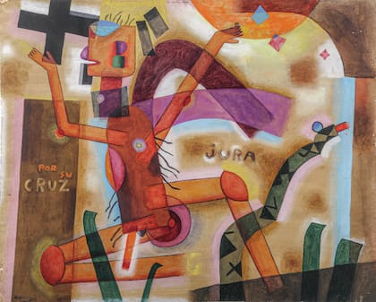 Por su cruz jura (1923), de Xul Solar, fue una de varias del artista que integraron la colección fundacional del Malba y llegó a ilustrar la tapa de un catálogo de una importante muestra de arte latinoamericano en el MoMA