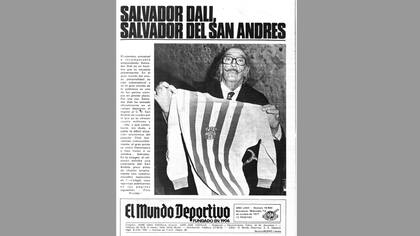 Portada del diario El Mundo Deportivo del 12 de octubre de 1977, anunciando la donación de un cuadro pintado por Salvador Dalí para ayudar al Sant Andreu (entonces San Andrés)