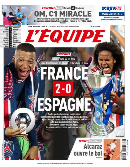 Portada del diario francés L'Equipe sobre la renovación de contrato de Mbappé