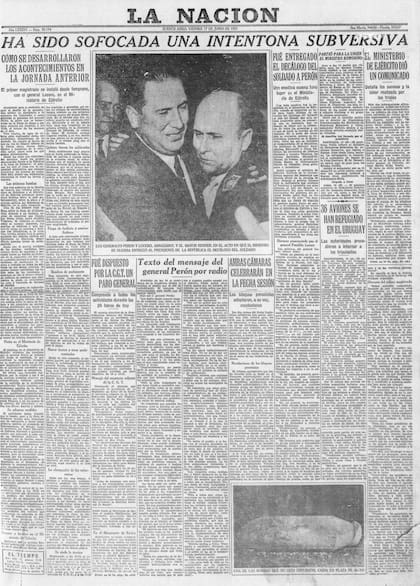 Portada del diario La Nación que informa que "Ha sido soficada una intentona subversiva"