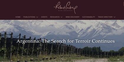 Portada del informe web sobre vino argentino de Robert Parker's Wine Advocate