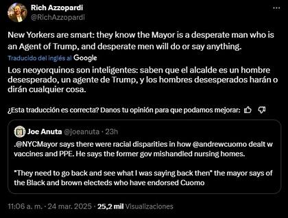 Portavoz de Cuomo responde a Eric Adamas