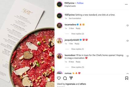 Posible menú del restaurante 1587 Prime (Captura de pantalla @1587prime)