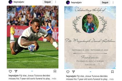 Post en Instagram que cuenta que Josua Tuisova no asistirá al funeral de su hijo