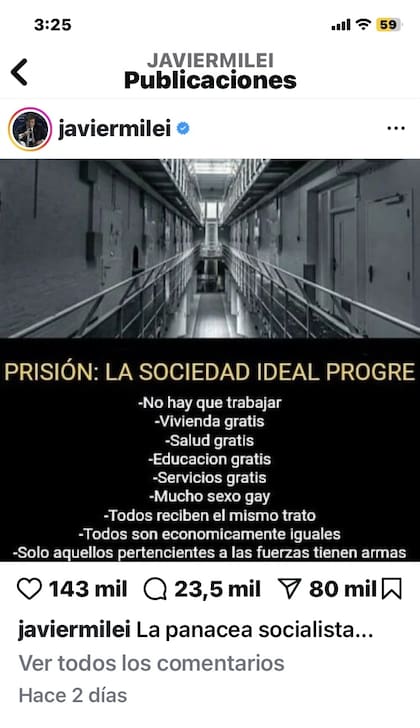 Posteo de Milei