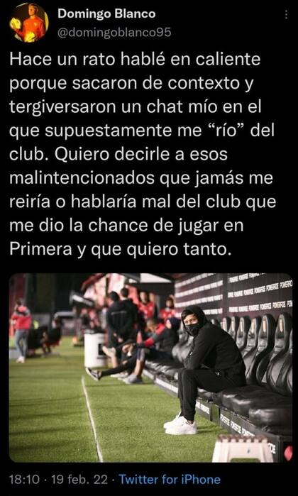 Posteo de Domingo Blanco en Twitter