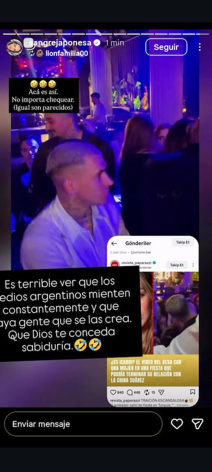 Posteo de la China Suárez en historias de Instagram