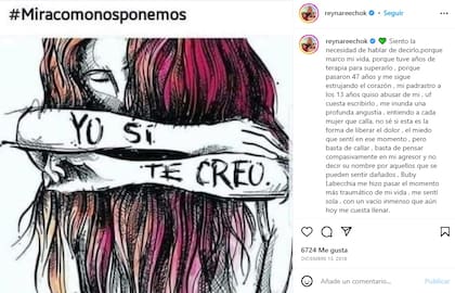 Posteo de Reina Reech de diciembre del año 2018 cuando contó que sufrió un abuso por parte de su padrastro