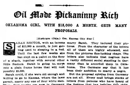 Posteo de The Washington Post de 1914 sobre la fortuna de Sarah Rector