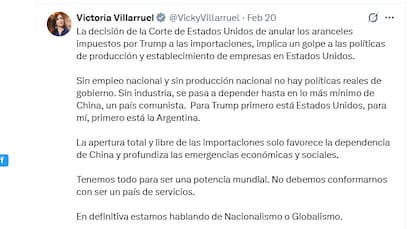 Posteo de Victoria Villarruel