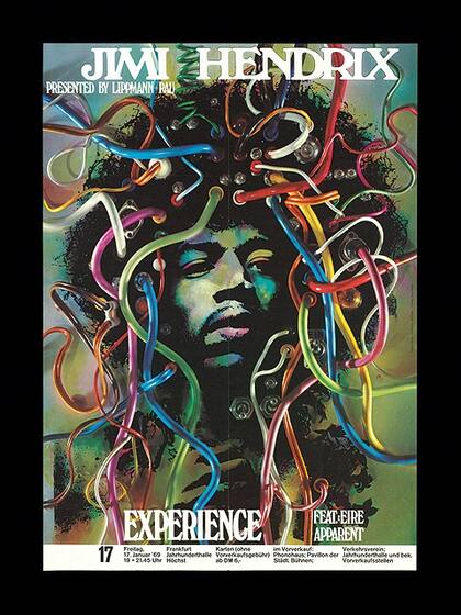 Póster vintage que promociona el recital de 1969 de Jimi Hendrix Experience en Fráncfort, Alemania