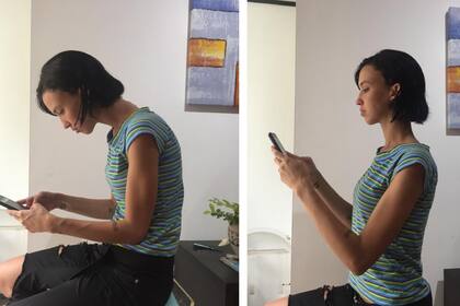 Postura correcta al usar el celular y evitar el dolor de cuello.