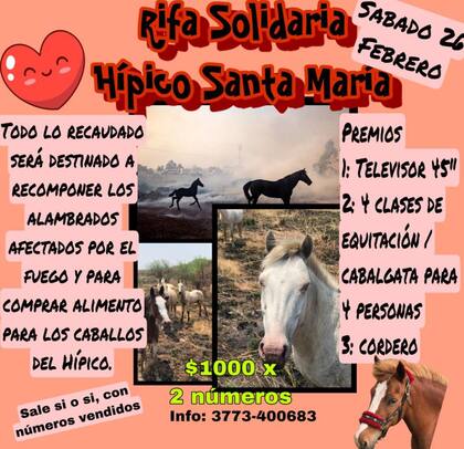 Prada organizó una rifa para recaudar fondos que se destinarán a reparar los alambrados quemados y caídos y a comprar fardos para los caballos