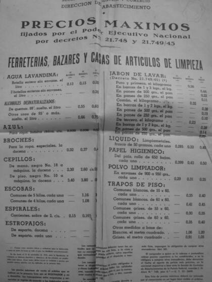Precios máximos en 1946.