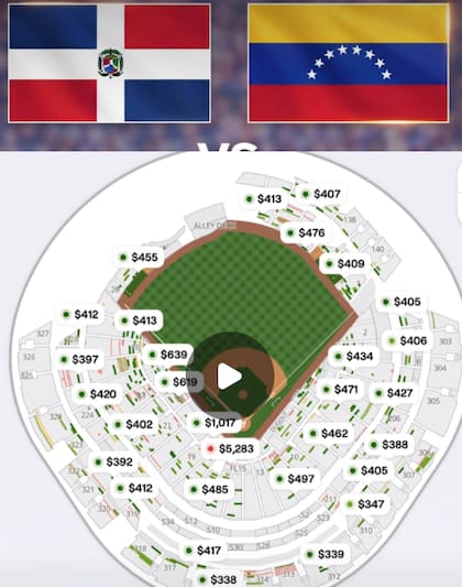 Precios para el partido de Venezuela y República Dominicana en el Clásico Mundial (IG The Closer DR)