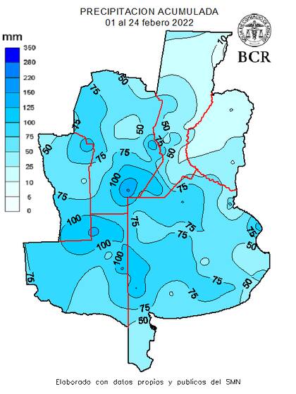 Precipitación acumulada del uno al 24 de febrero 2022