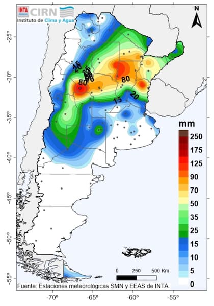 Precipitación acumulada en la última semana: del 6 al 12 de enero a las 9:00 hs.