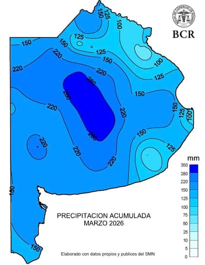 Precipitación acumulada en marzo 2026 en Buenos Aires