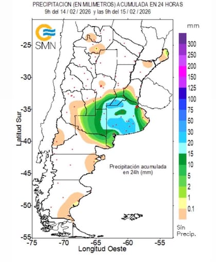 Precipitación acumulada entre domingo y lunes