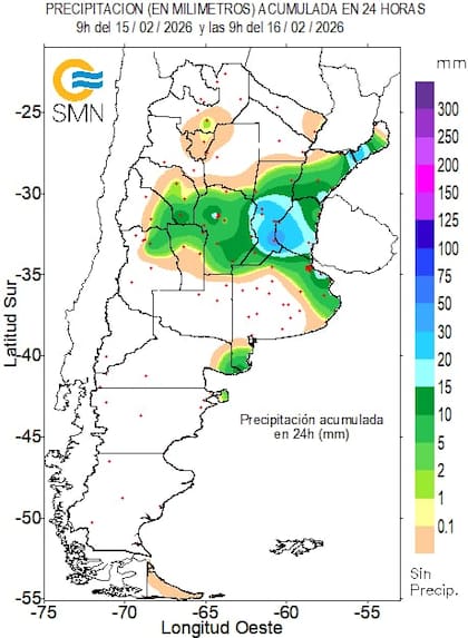 Precipitación acumulada entre sábado y domingo