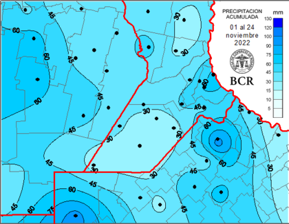 Precipitaciones acumuladas durante noviembre en la zona núcleo