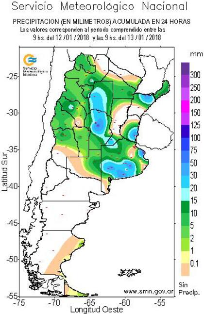 Precipitaciones acumuladas entre las 9 del viernes y las 9 del sábado