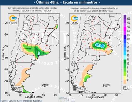 Precipitaciones de las últimas 48 horas. Zeni en base a SMN