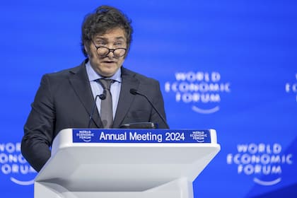 President of Argentina Javier Milei speaks during a plenary session in the Congress Hall as part of the 54th annual meeting of the World Economic Forum, WEF, in Davos, Switzerland, Wednesday, Jan. 17, 2024. (Gian Ehrenzeller/Keystone via AP)