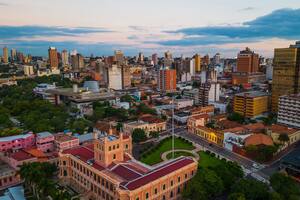 Presidential Palace of the Lopez in Asuncion Paraguay Aerial Drone View Above Neighborhood and Government Building at Daylight
