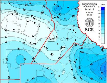Presipitación acumulada desde el 14 de enero de 2022 hasta el 19.