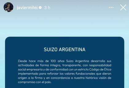 Presuntas coimas. Milei compartió un comunicado de la droguería Suizo Argentina en medio del escándalo por los audios