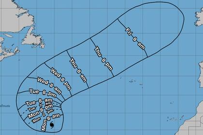 Previsión de la trayectoria del huracán Nigel en el Atlántico central